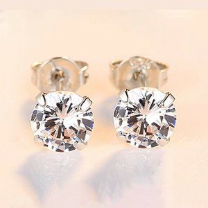 Elegant 925 Sterling Silver Round Earrings Cubic Zirconia Womens Mens Jewelry